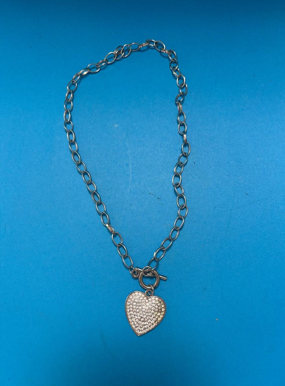Berricle CZ Rhinestone Puffy Heart Toggle Clasp Chain Necklace 🤍